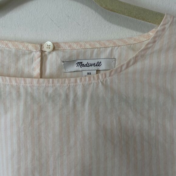 Madewell Apricot Ivory Poplin Stripe Ruffle Bell Sleeve Keyhole Back Blouse XS - Picture 4 of 9